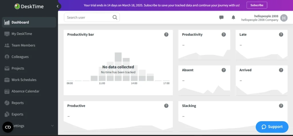 Desk Time Dashboard