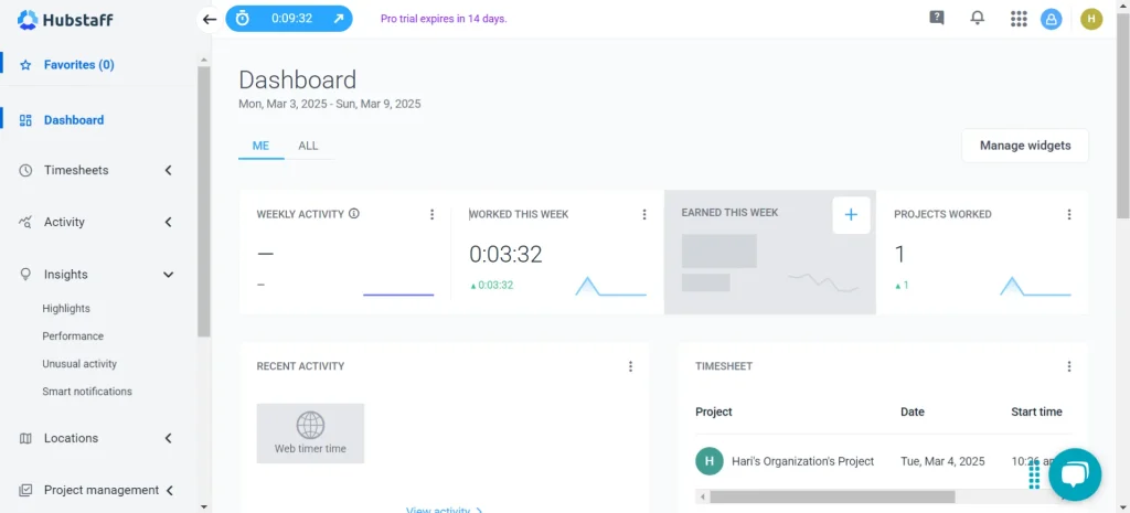 Hubstaff Dashboard