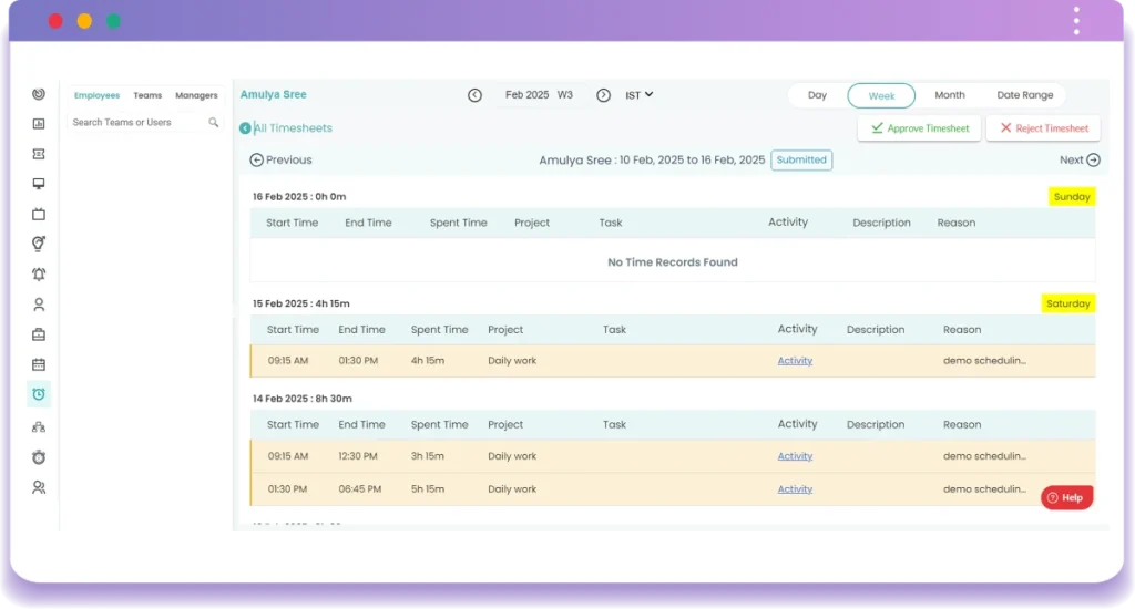 Timesheets Dashboard