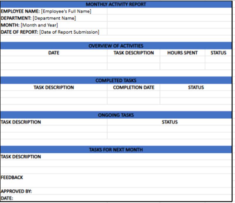 MONTHLY ACTIVITY REPORT