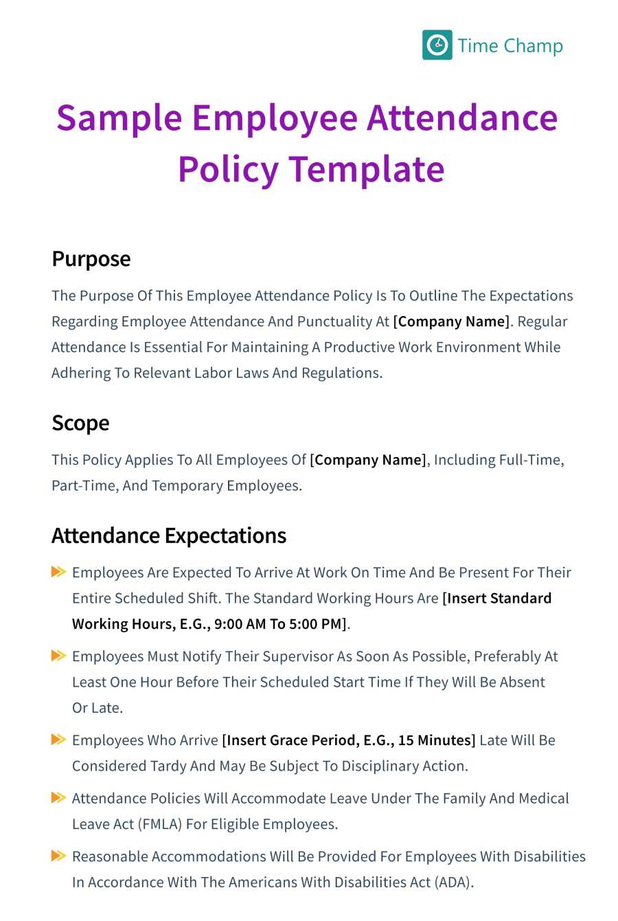 Sample employee attendance policy template