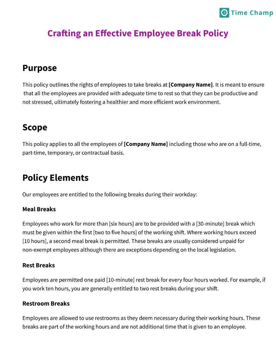 Break Time Policy Template