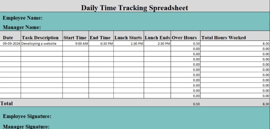 Daily Time Tracking Spreadsheet