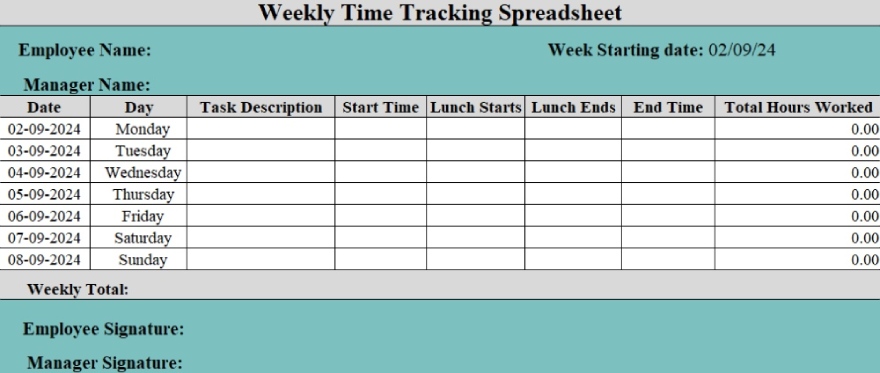 Weekly Time Tracking Spreadsheet