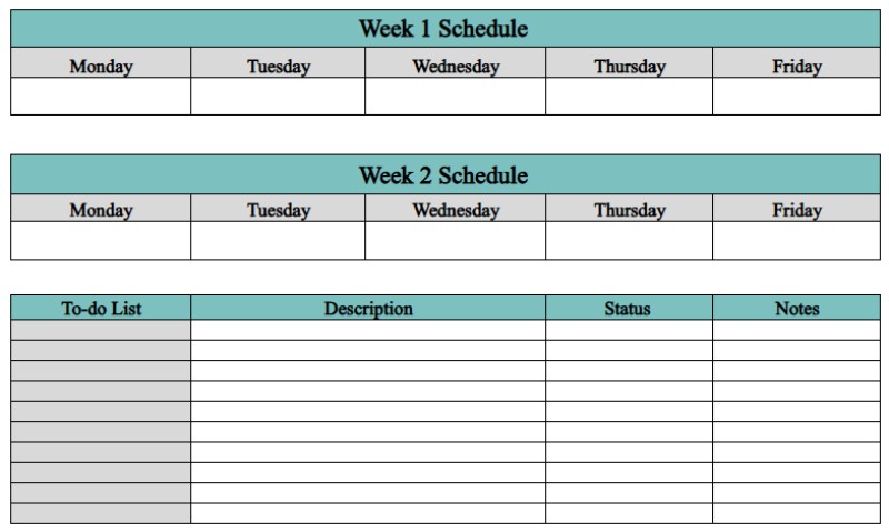 bi-weekly time blocking template