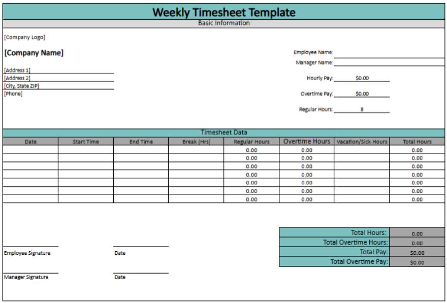 Weekly Timesheet Template