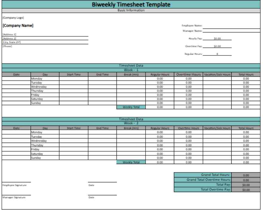 Biweekly Timesheet Template