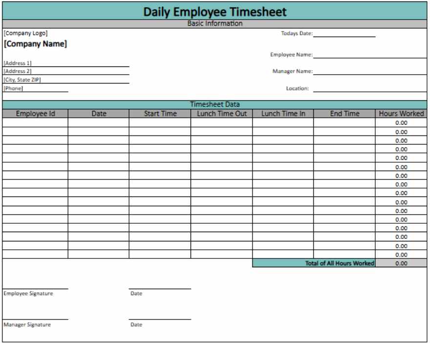 Daily Timesheet Template