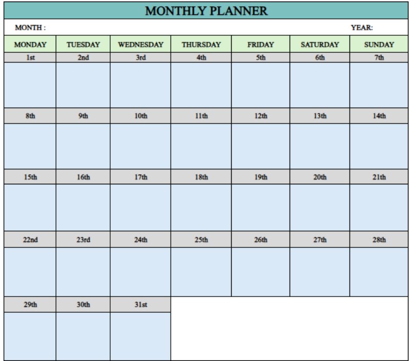 monthly time blocking template