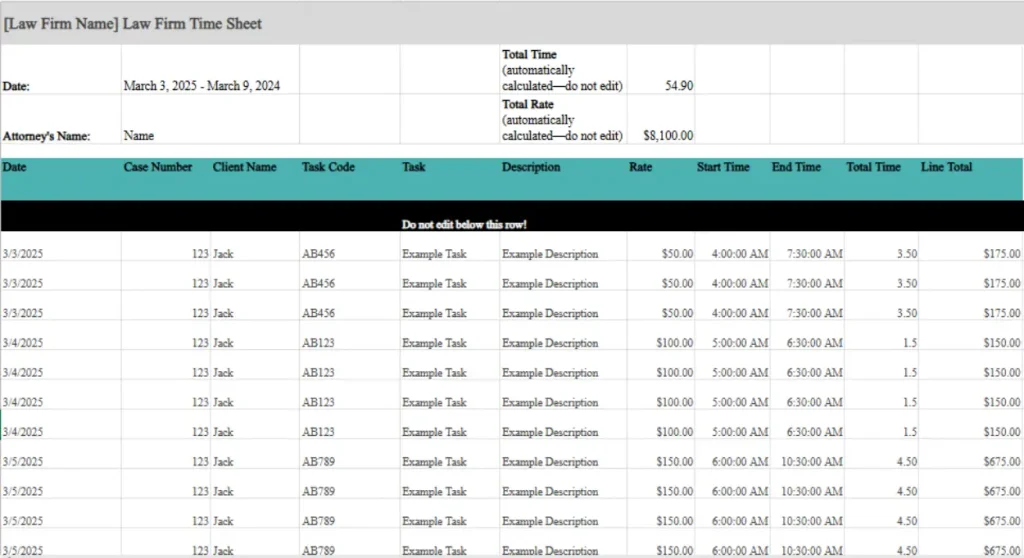 weekly time tracking template for attorneys