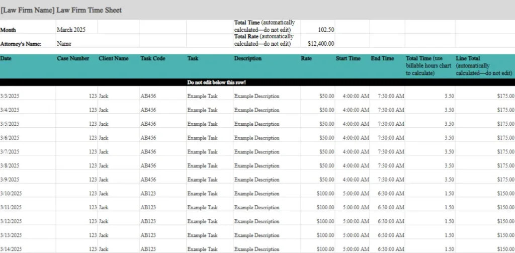 monthly time tracking template for attorneys