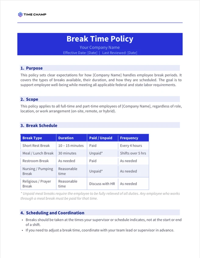 free break time policy template