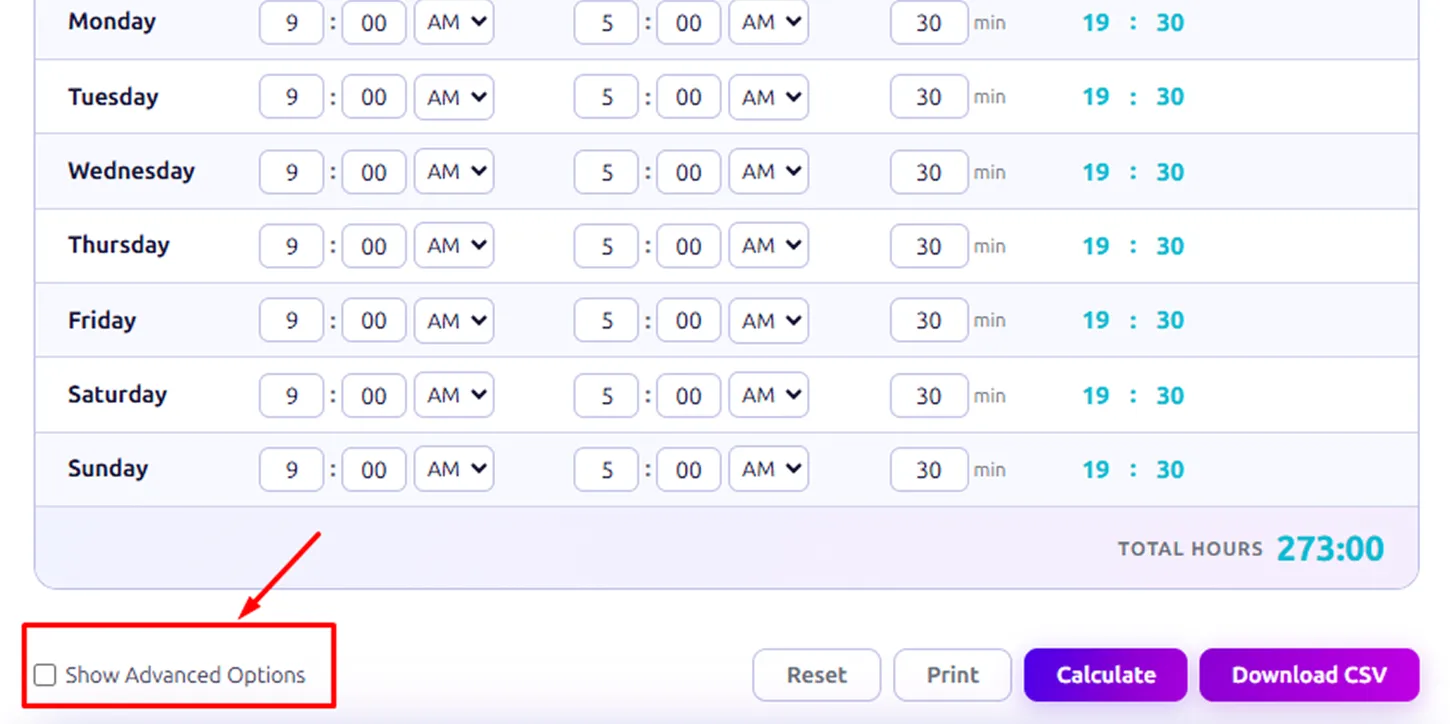 show advanced options